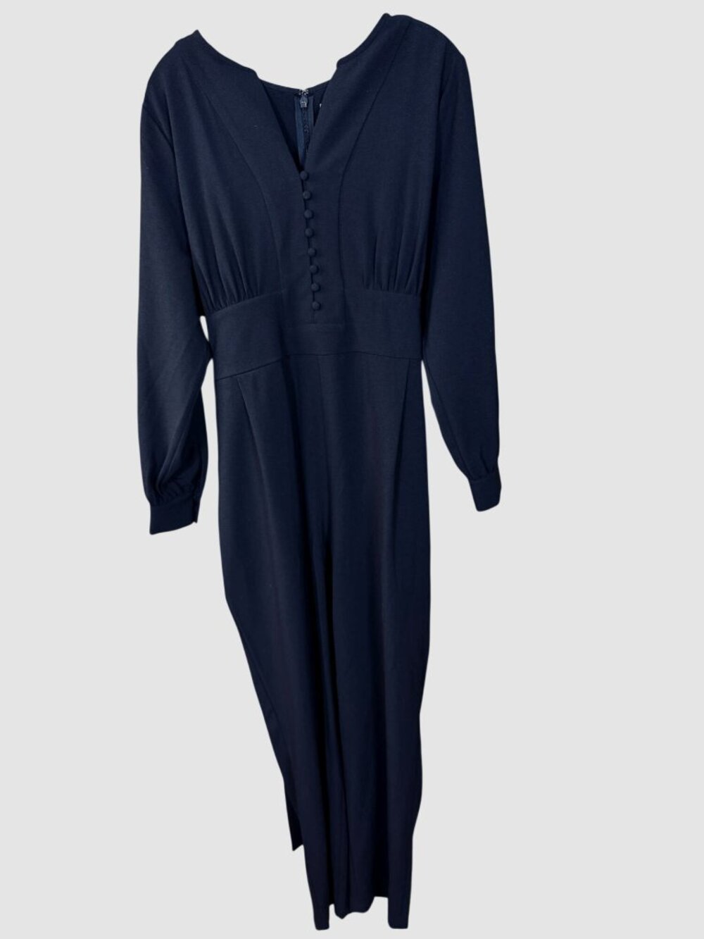 NY & Co Eva Mendes LS Split Neck Belted Button Front Black Jumpsuit 16 NWT